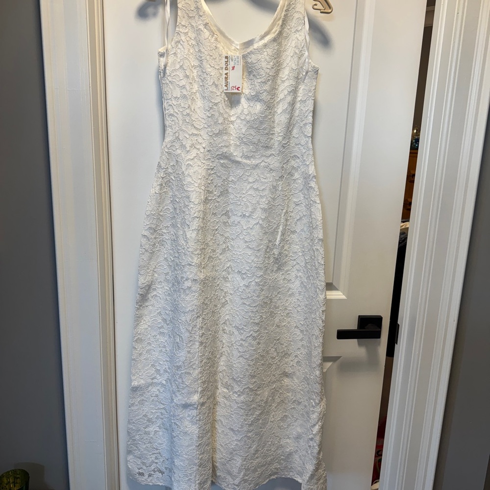 Elegant White Lace Dress with Satin Lining